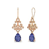 7x5 MM Pear Tanzanite Gemstone 925 Sterling Silver Filigree Dangle Drop Wire Earring Women Jewelry