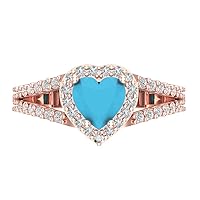 Clara Pucci 1.85 ct Heart Cut Solitaire W/Accent Halo split shank Simulated Turquoise Anniversary Promise Engagement ring 18K Rose Gold