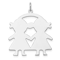 Solid 925 Sterling Silver Girl Girl Polished Front Satin Back Disc Customize Personalize Engravable Charm Pendant Jewelry Gifts For Women or Men (Length 1.25