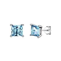 Silvora 925 Sterling Silver Princess Cut Sparkling Birthstone Stud Earrings for Women Girls, Come with Box