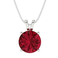 3.0 ct Round Cut Designer Simulated Diamond Red Ruby Solitaire Pendant Necklace With 16