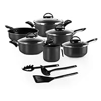 9 Pieces Black Non-stick Cookware Set with Trofa Glass Lid