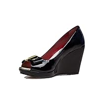 'Allie' - Women's Patent Leather Open Toe Wedge