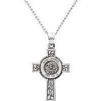 925 Sterling Silver St. Michael Religious Faith Cross with 22 Inch chain 1 Inch x 1.5 Inch Jewelry for Women