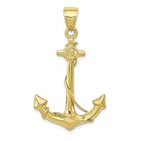 10k Gold 3 d Nautical Ship Mariner Anchor With Rope Pendant Necklace Measures 30x11mm Wide Jewelry Gifts for Women
