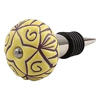 Indian Shelf Ceramic Wine Stopper | Wine Corks | Floral Wine Bottle Stoppers for Glass Bottles [Yellow, 4 Pack]