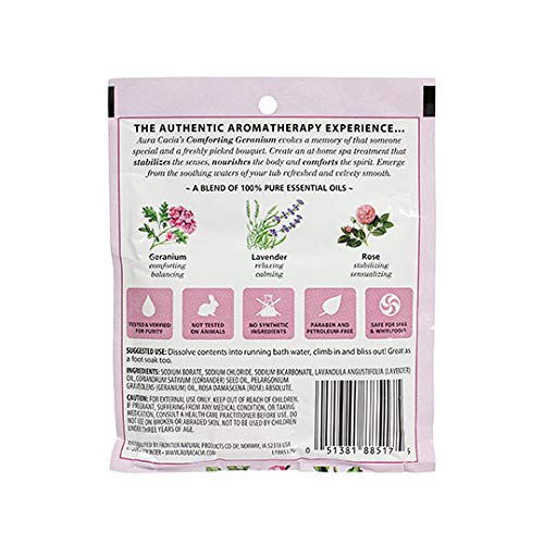 Aura Cacia Comforting Geranium Aromatherapy Mineral Bath | 2.5 oz. Packet | Rosa damascena