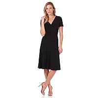 Rekucci Women's Slimming Short Sleeve Fit-N-Flare Crossover Tummy Control Dress