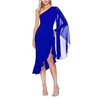 Lrady Women's One Shoulder Formal Dresses Summer 2024 Bell Sleeve Ruffle Slit Bodycon Wedding Guest Party Pencil Midi Dress