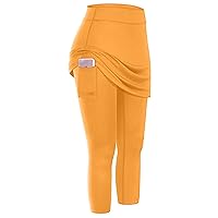 Womens Skirted Leggings with Pocket Tummy Control Workout Yoga Pants Outdoor Running Golf Tennis Skirt Sport Tights