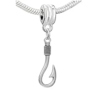 Sexy Sparkles Fisherman's Fish Hook Tool Dangle Charm Bead for Snake Chain Charm Bracelets