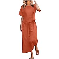 Women's 2 Piece Outfits Loose Fit Sweatsuit Casual Short Sleeve Pullover Tops and Wide Leg Pants Loungewear Sets