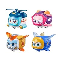 Super Wings Super Pets 4-Pack Collection Super Pets Jerome, Golden Boy, Shine, Ellie, Vehicle Action Figure, with Light Effect and Change Emotion Expressions, Gifts for Kids Aged 3 and Up