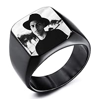 Personalized Signet Ring Engraving Color Picture/Black Picture/Blank Custom Photo for Men Boys Women Girls Memorial Stainless Steel Jewelry Bundle with Ring Size Adjusters