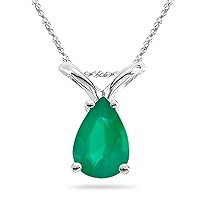 0.15 Cts of 5x3 mm AA Pear Natural Emerald Solitaire Pendant in 14K White Gold