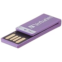 Verbatim 16GB Clip-It USB 2.0 Flash Drive Cap-less Thumb Drive With Microban Antimicrobial Product Protection Resistant to Water, Dust, and Static Discharge - Violet 43952