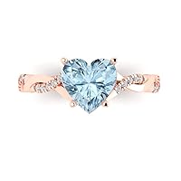 Clara Pucci 2.29 ct Heart Cut Criss Cross Twisted Solitaire W/Accent Halo Natural Aquamarine Anniversary Promise ring 18K Rose Gold