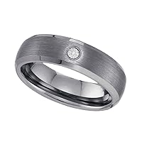 L U DIAMONDS® Tungsten Carbide Mens Diamond Matte Bevel Edge Band Ring .01 Ctw. Size 13