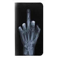jjphonecase RW1143 X-ray Hand Middle Finger PU Leather Flip Case Cover for Samsung Galaxy S24 Ultra