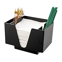 Restaurantware Bar Lux 7.9 Inch x 5.5 Inch Napkin Holders 10 3 Compartment Condiment Caddy - Rectangle Tabletop Black Plastic Napkin Caddy Refillable Easy Access