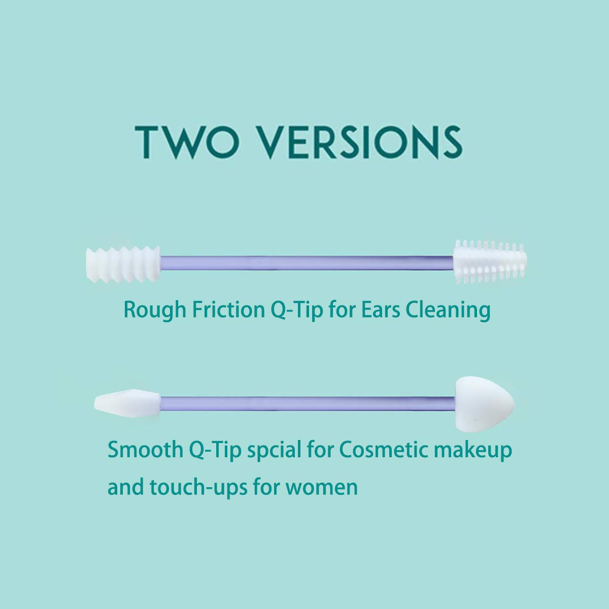 Rnker Reusable Medical Silicone Rough Friction Q-Tip for Ears Cleaning, Smooth Q-Tip for Makeup and Touch-ups for Women (2 in 1 pack, Deep Blue) Design Upgrade