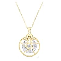 Crescent Moon Pentacle Pentagram Pendant Round Cut White Dimaond 14k Two-Tone Gold Plated 925 Sterling Silver for Women's.