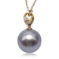 18K Gold Top Grade Gray Tahitian Pearl Pendant 13mm Genuine Seawater Pearl Necklace
