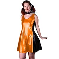 Women Shiny meatallic Sleeveless A-line Mini Dress Sexy Slim Splicing Low Neck Wet Look Dress