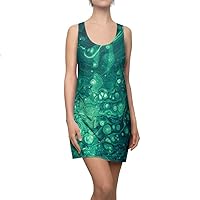Abstract Teal Bubbles Acrylic Painting Emerald Women's Cut & Sew Racerback Dress