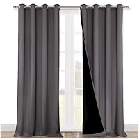 NICETOWN Total Shade Curtains and Draperies, Heavy-Duty Full Light Shading Drapes with Black Liner Backing for Villa/Hall/Dorm Window（Gray, Package of 2, 52 inches Wide x 95 inches Long