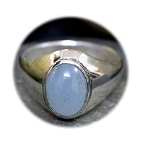 Aquamarine Silver Ring for Men 4 Carat Oval Shape Chakra Healing Size 4,5,6,7,8,9,10,11,12,13