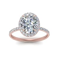 Choose Your Gemstone 14k Rose Gold Plated Oval Shape Halo Engagement Rings for Women, Bridal, Wedding, Engagement, Birthday, Birthstone Ring : US Size 4 to 12