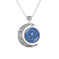 Handmade Wiccan Pentagram Moon Necklace Pagan Occult Astrology Jewelry Art Photo Jewelry Birthday Festival Gift Beautiful Gift