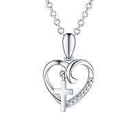Simple 0.50 Ct Round Cut White Diamond 14k Gold Over Sterling Silver Cross Heart Pendant Necklace for Women's