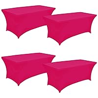 6FT Spandex Table Cover Table Cloth for Folding Tables Fitted Rectangular Tablecover Washable Wrinkle Resistant Stretch Fuchsia Tablecloth Protector for Wedding Banquet Party (4 Pack, Fuchsia)