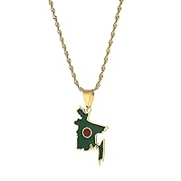 Map of Bangladesh Flag Necklaces for Women Girls Stainless Steel Bangladeshi Maps Chains Bengali
