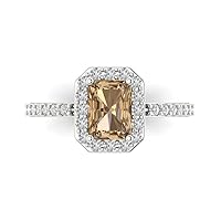 2.04ct Emerald Cut Solitaire with Accent Halo Brown Champagne Simulated Diamond designer Statement Ring 14k White Gold