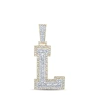 The Diamond Deal 14kt Two-tone Gold Mens Baguette Diamond L Initial Letter Charm Pendant 1-1/2 Cttw