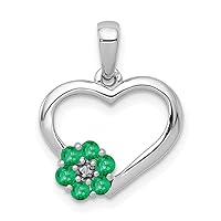 15mm 10k White Gold Diamond and Emerald Love Heart And Flower Pendant Necklace Jewelry Gifts for Women