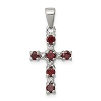 925 Sterling Silver Polished Rhodium Garnet and Diamond Religious Faith Cross Pendant Necklace Measures 23x11mm Wide Jewelry for Women