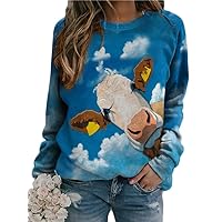 Women's Graphic Print Long Sleeve Shirts Round Neck Casual T Shirt Top Loose Flower Print Blouses