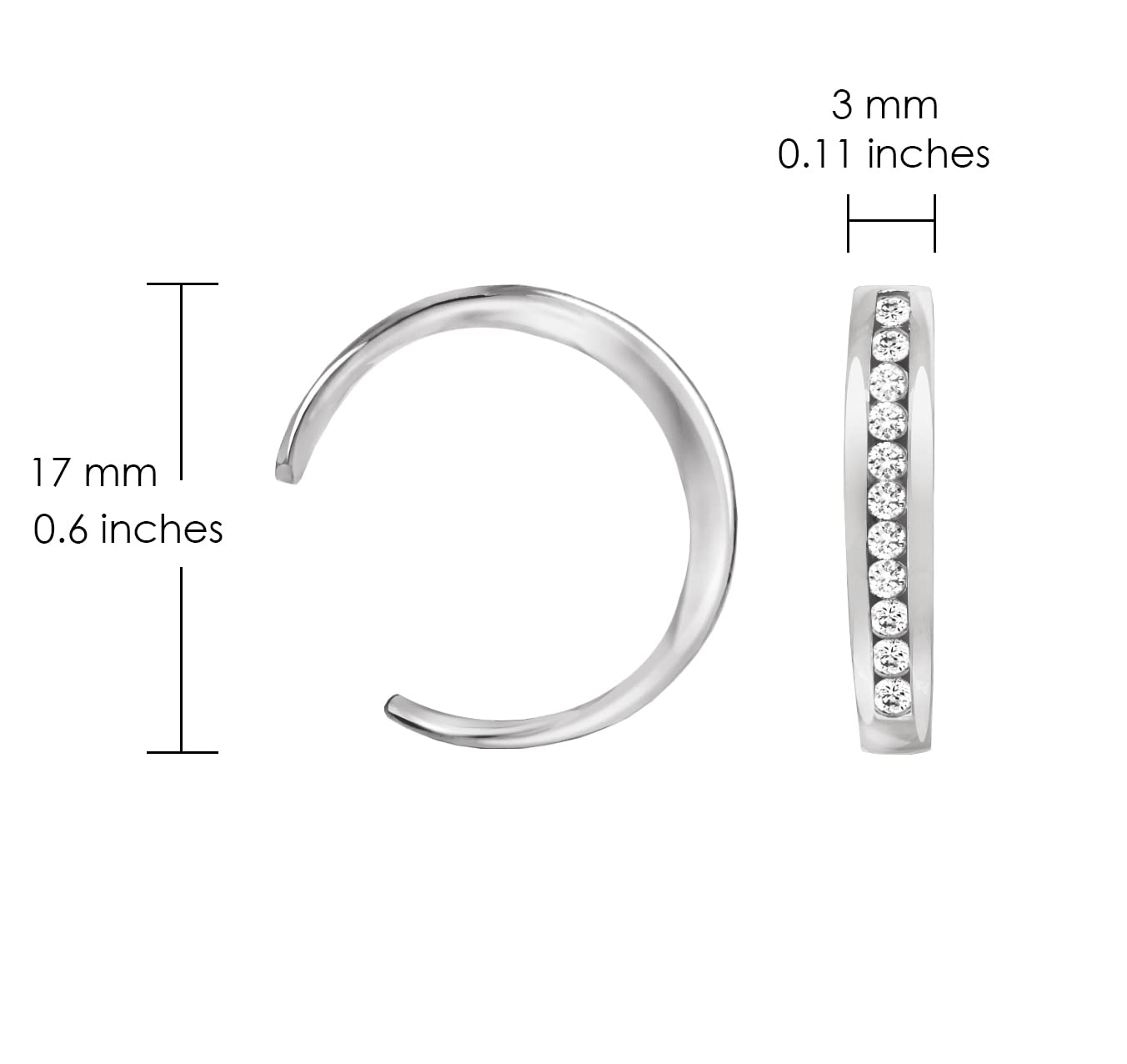 Hoops & Loops 925 Sterling Silver Channel Cubic Zirconia CZ Adjustable Tarnish Resistant Hypoallergenic Open Toe Ring for Women Teen Girls, Silver, Yellow Gold, Rose Gold, Black