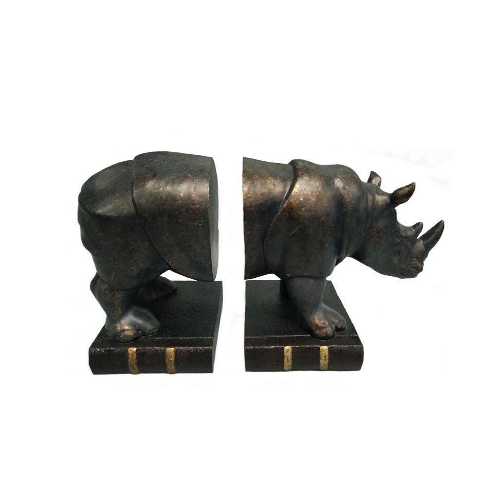 Comfy Hour Wildlife Collection Bronze Rhino Art Bookends, Animal Decoration, Set of 2, 1 Pair, Antique Style, Heavy Weight, Copper, 7" Length 6...