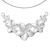 Gold Flower Necklace | 14K White Gold Plumeria Flower Lei Pendant with 16