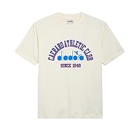 Diadora 1948 Athletic Club Tee - A Tribute to Caerano Athletic Club with Iconic Graphics (US, Alpha, Medium, Regular, Regular, Butter White)
