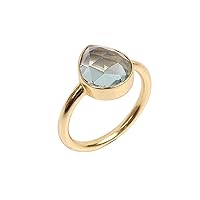 Gold Plated Brass Pear Rose Cut Sky Blue Topaz Gemstone Ring