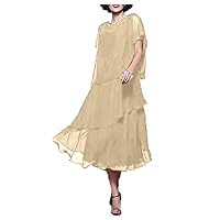 Short Sleeve Mother of The Bride Dress for Wedding Womens Formal Midi Cocktail Evening Party Gown