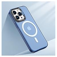 Frosted Phone Cases for iPhone 14 13 12 Pro Max with Metal Camera Bracket Magnetic Transparent Bracket Case,Blue,for iPhone 12Pro