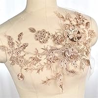 Lace Crafts - 1Piece DIY Lace Fabric 3D Flower Colorful Mesh Embroidered Pearl Beaded Lace Applique with Sequins Sewing Patchwork 3024cm - (Color: Rose Gold)