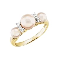 14k Yellow Gold Cultured Freshwater Pearl and 0.1 Carat Diamond Ring Size 6 Jewelry for Women